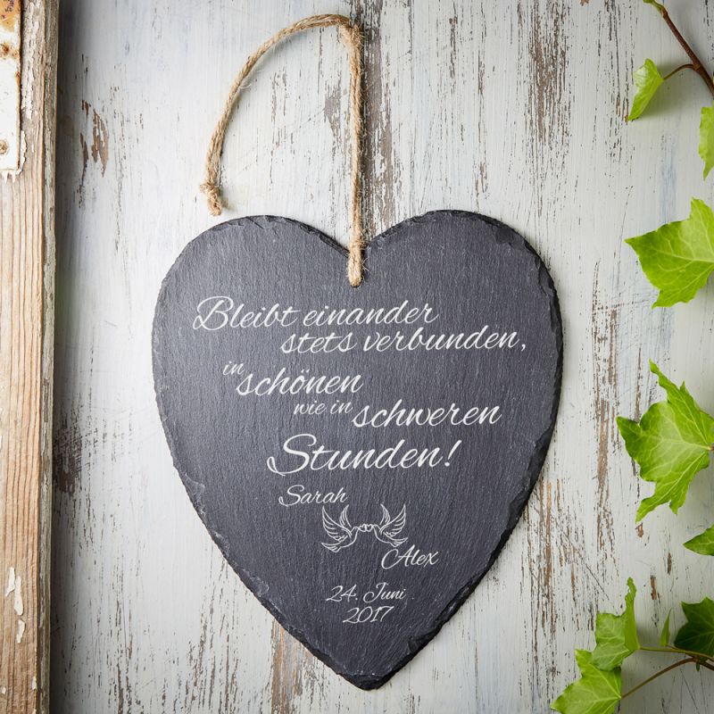 Bild von   schieferherz zur hochzeitjpg | Individuelle 🎁 persönliche 🎁 personalisierte Geschenke bedruckt ▪ bestickt ▪ graviert