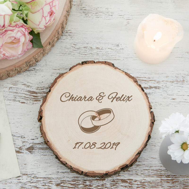 Bild von   baumscheibe zur hochzeitjpg | Individuelle 🎁 persönliche 🎁 personalisierte Geschenke bedruckt ▪ bestickt ▪ graviert