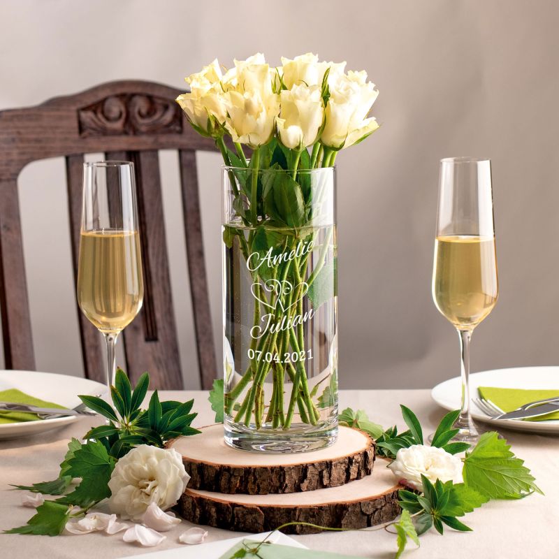 Bild von   edle vase mit gravur zur hochzjpg | Individuelle 🎁 persönliche 🎁 personalisierte Geschenke bedruckt ▪ bestickt ▪ graviert