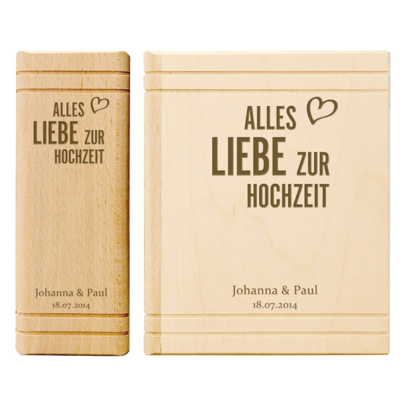 Spardose Buch aus Holz mit Gravur - Alles Liebe zur Hochzeit