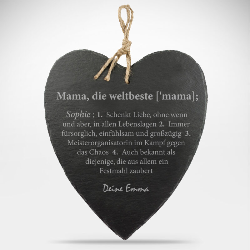Bild von   schieferherz mit gravur weltjpg | Individuelle 🎁 persönliche 🎁 personalisierte Geschenke bedruckt ▪ bestickt ▪ graviert
