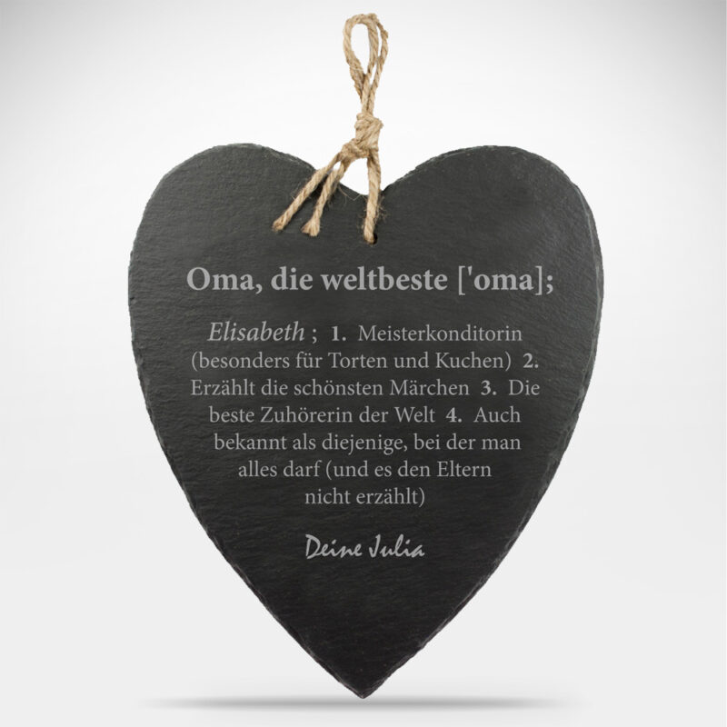 Schieferherz mit Gravur - Weltbeste Oma - Lexikondefinition