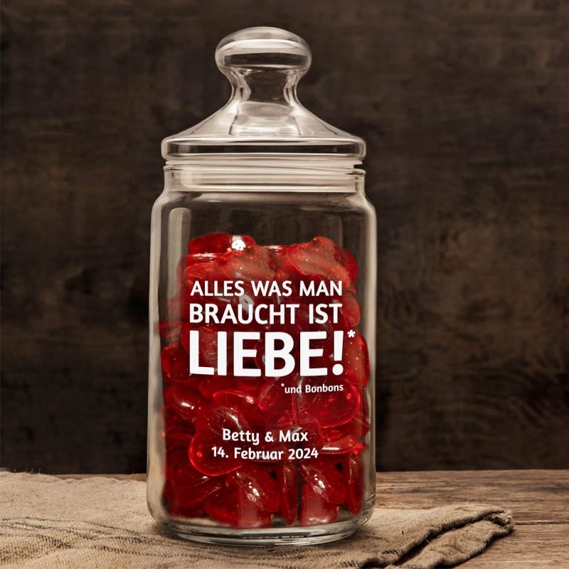 Bild von   bonbonglas mit gravur allesjpg | Individuelle 🎁 persönliche 🎁 personalisierte Geschenke bedruckt ▪ bestickt ▪ graviert