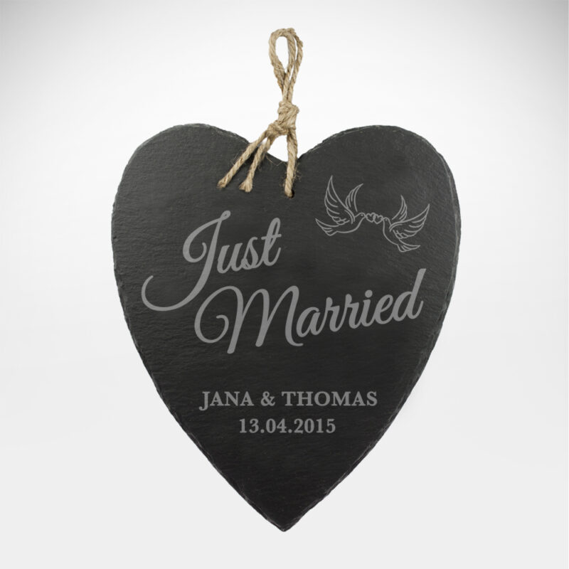 Bild von   schieferherz zur hochzeit mitjpg | Individuelle 🎁 persönliche 🎁 personalisierte Geschenke bedruckt ▪ bestickt ▪ graviert