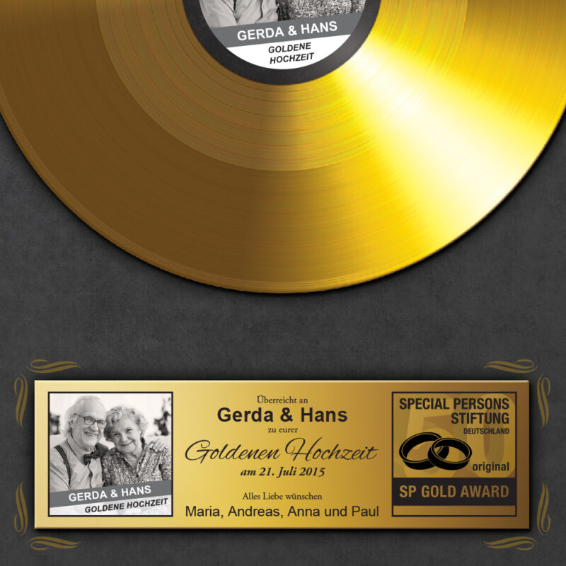 Bild von   goldene schallplatte zur goldejpg | Individuelle 🎁 persönliche 🎁 personalisierte Geschenke bedruckt ▪ bestickt ▪ graviert