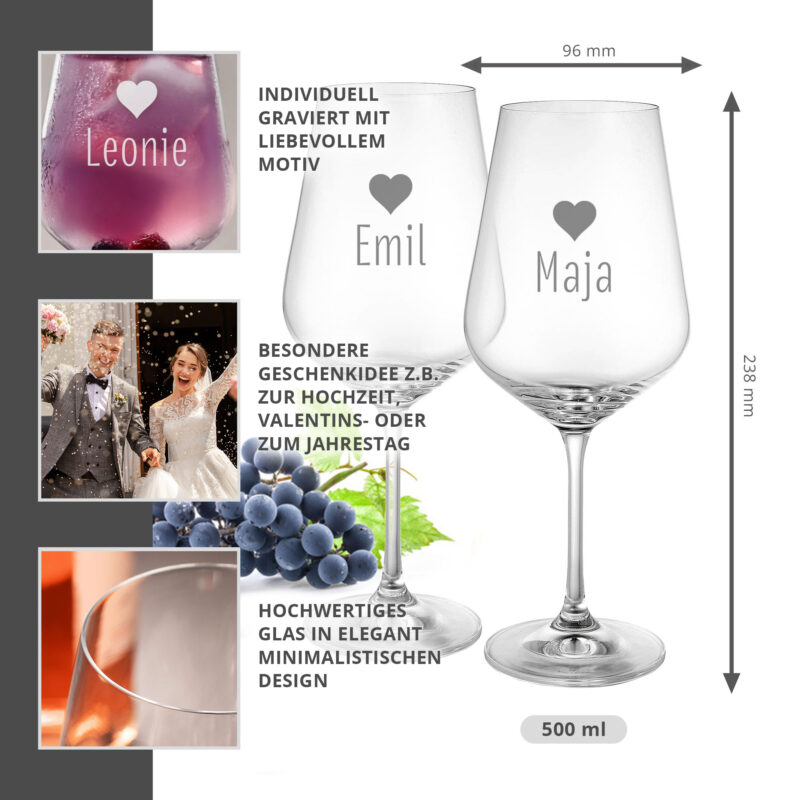 Bild von   weinglas mit gravur herzchenjpg | Individuelle 🎁 persönliche 🎁 personalisierte Geschenke bedruckt ▪ bestickt ▪ graviert