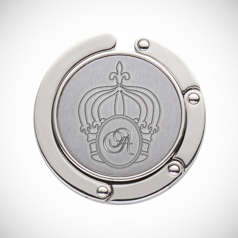 Handtaschenhalter aus Metall mit Gravur - Krone - personalisiert