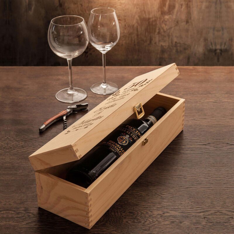 Bild von   gravierte weinkiste zur goldenjpg | Individuelle 🎁 persönliche 🎁 personalisierte Geschenke bedruckt ▪ bestickt ▪ graviert