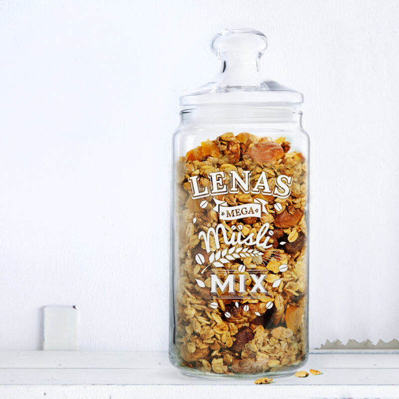 Bild von   muesliglas mit gravur mueslijpg | Individuelle 🎁 persönliche 🎁 personalisierte Geschenke bedruckt ▪ bestickt ▪ graviert