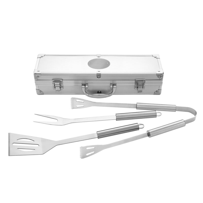Grillset - Grillbesteck im Koffer und Schneidebrett mit Gravur - Grillmeister