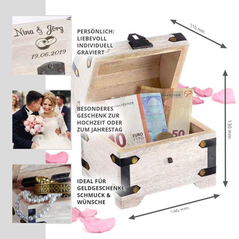 Bild von   geld schatztruhe zur hochzeitjpg | Individuelle 🎁 persönliche 🎁 personalisierte Geschenke bedruckt ▪ bestickt ▪ graviert