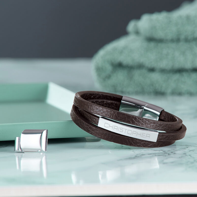 Herrenarmband mit Gravur - Leder braun - Armband mit Namen