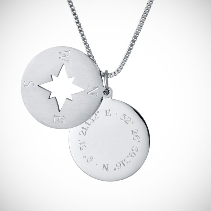 Bild von   halskette mit gravur kompassjpg | Individuelle 🎁 persönliche 🎁 personalisierte Geschenke bedruckt ▪ bestickt ▪ graviert