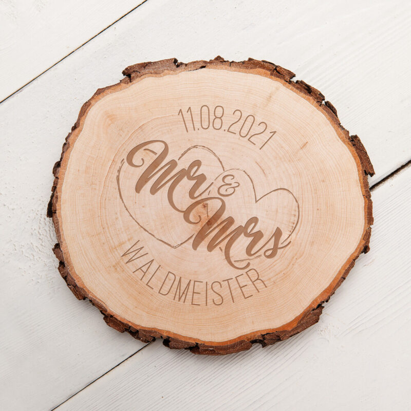 Bild von   baumscheibe zur hochzeit mrjpg | Individuelle 🎁 persönliche 🎁 personalisierte Geschenke bedruckt ▪ bestickt ▪ graviert