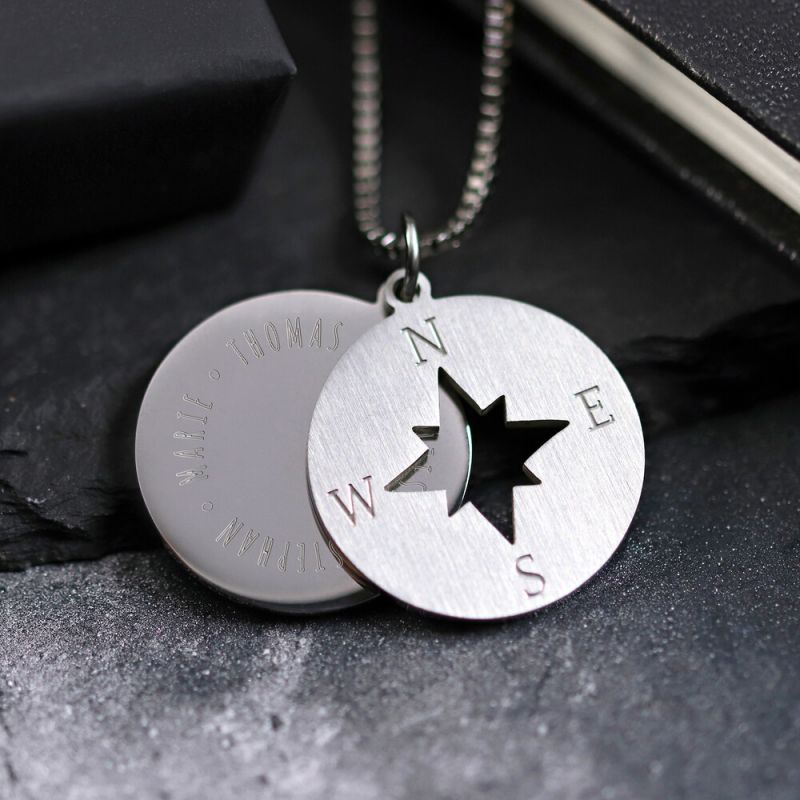 Bild von   halskette mit gravur kompassjpg | Individuelle 🎁 persönliche 🎁 personalisierte Geschenke bedruckt ▪ bestickt ▪ graviert