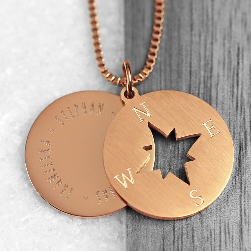 Bild von   halskette mit gravur kompassjpg | Individuelle 🎁 persönliche 🎁 personalisierte Geschenke bedruckt ▪ bestickt ▪ graviert