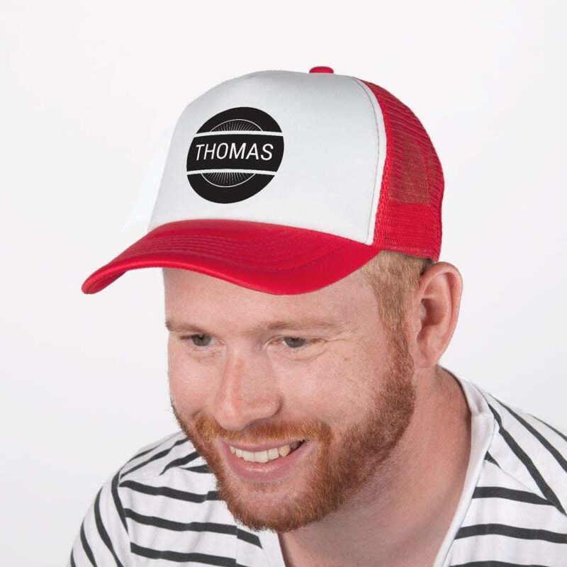 Bild von   trucker cap rot weissjpg | Individuelle 🎁 persönliche 🎁 personalisierte Geschenke bedruckt ▪ bestickt ▪ graviert