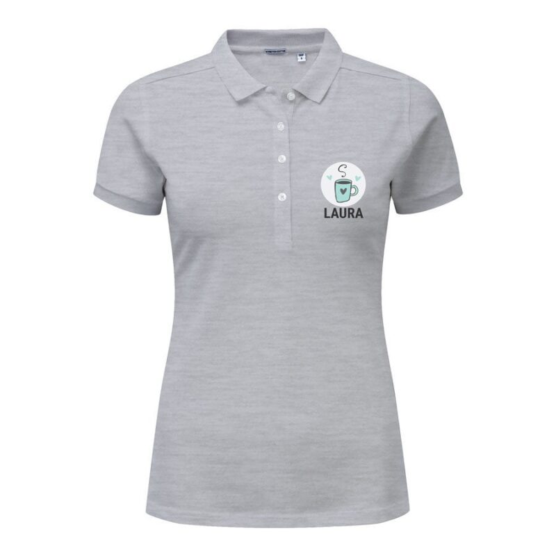 Bild von   poloshirt damen grau sjpg | Individuelle 🎁 persönliche 🎁 personalisierte Geschenke bedruckt ▪ bestickt ▪ graviert