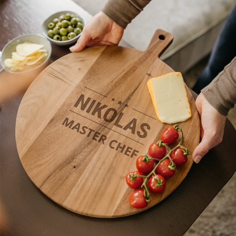 Bild von   servierbrett teak rund mjpg | Individuelle 🎁 persönliche 🎁 personalisierte Geschenke bedruckt ▪ bestickt ▪ graviert
