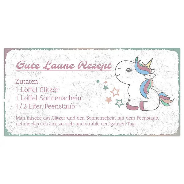 Bild von   schild mit gute laune rezept jpg | Individuelle 🎁 persönliche 🎁 personalisierte Geschenke bedruckt ▪ bestickt ▪ graviert