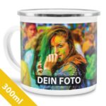 Bild von   emailletasse weiss rand silberjpg | Individuelle 🎁 persönliche 🎁 personalisierte Geschenke bedruckt ▪ bestickt ▪ graviert