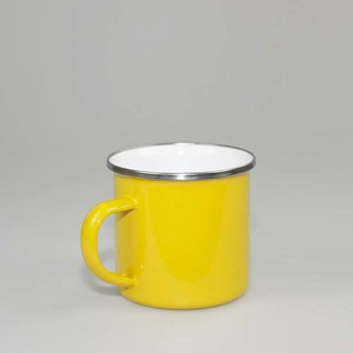 Emailletasse gelb Rand silber