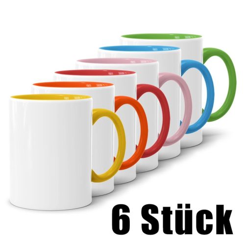 Basteltassen Innen & Henkel farbig 6er Set