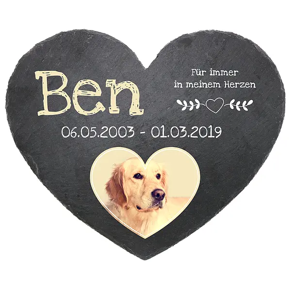 Bild von   gedenktafel schieferherz mit fjpg | Individuelle 🎁 persönliche 🎁 personalisierte Geschenke bedruckt ▪ bestickt ▪ graviert