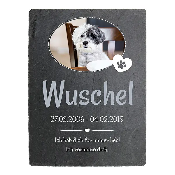 Bild von   schiefer gedenkplatte fuer hunjpg | Individuelle 🎁 persönliche 🎁 personalisierte Geschenke bedruckt ▪ bestickt ▪ graviert