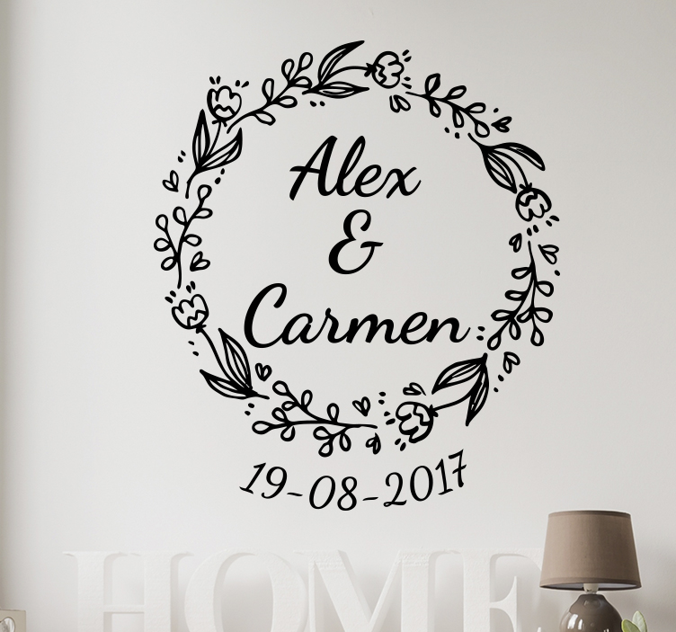 Personalisierter Aufkleber Hochzeit Blumenkranz  Individuelle 🎁  persönliche 🎁 personalisierte Geschenke bedruckt ▫ bestickt ▫ graviert