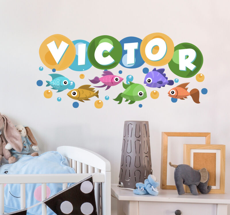 Bild von   aufkleber fisch fisch bunt namjpg | Individuelle 🎁 persönliche 🎁 personalisierte Geschenke bedruckt ▪ bestickt ▪ graviert