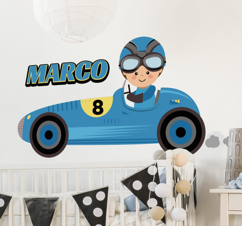 Bild von   wandtattoo kind rennfahrer perjpg | Individuelle 🎁 persönliche 🎁 personalisierte Geschenke bedruckt ▪ bestickt ▪ graviert