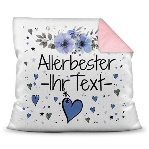 Kissen inkl. Kissenfllung mit Spruch - Allerbester Sein WUNSCHNAME blau - Farbkissen Rückseite Rosa