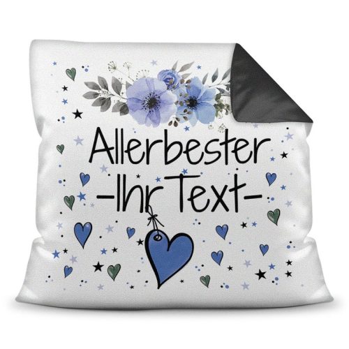 Kissen inkl. Kissenfllung mit Spruch - Allerbester Sein WUNSCHNAME blau - Farbkissen Rückseite Schwarz