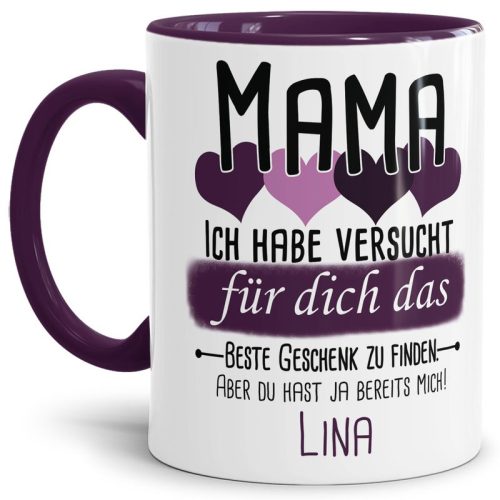Tasse von WUNSCHNAME - Fr Mama von einem Kind - Innen & Henkel Violett
