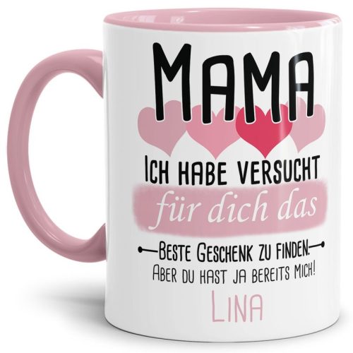 Tasse von WUNSCHNAME - Fr Mama von einem Kind - Innen & Henkel Rosa