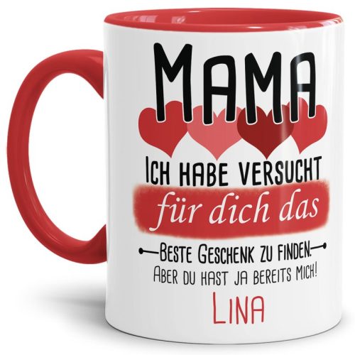 Tasse von WUNSCHNAME - Fr Mama von einem Kind - Innen & Henkel Rot