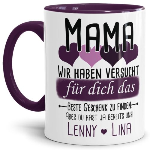 Tasse von WUNSCHNAMEN - Fr Mama von mehr Kindern - Innen & Henkel Violett