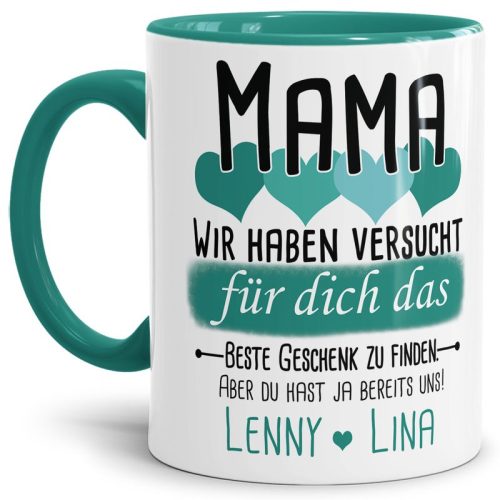 Tasse von WUNSCHNAMEN - Fr Mama von mehr Kindern - Innen & Henkel Türkis