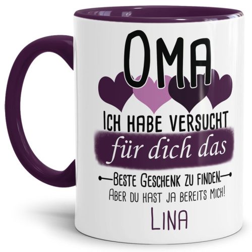 Tasse von WUNSCHNAME - Fr Oma von einem Kind - Innen & Henkel Violett