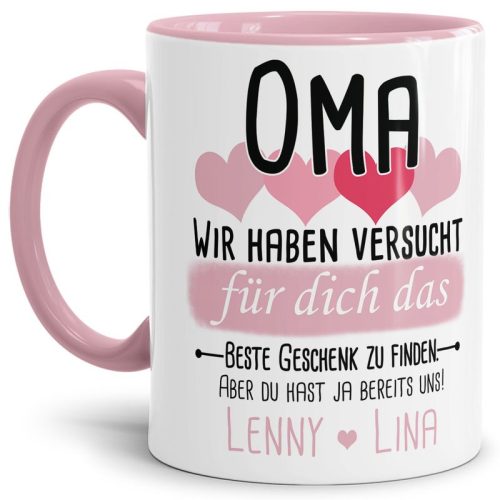 Tasse von WUNSCHNAMEN - Fr Oma von mehr Kindern - Innen & Henkel Rosa