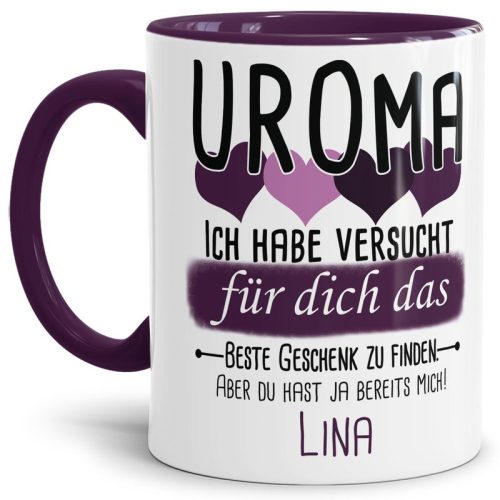 Tasse von WUNSCHNAME - Fr Uroma von einem Kind - Innen & Henkel Violett