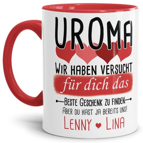 Tasse von WUNSCHNAMEN - Fr Uroma von mehr Kindern - Innen & Henkel Rot