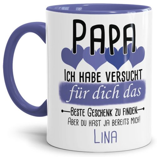 Tasse von WUNSCHNAME - Fr Papa von einem Kind - Innen & Henkel Cambridge Blau