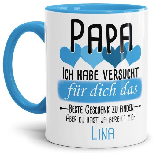 Tasse von WUNSCHNAME - Fr Papa von einem Kind - Innen & Henkel Hellblau
