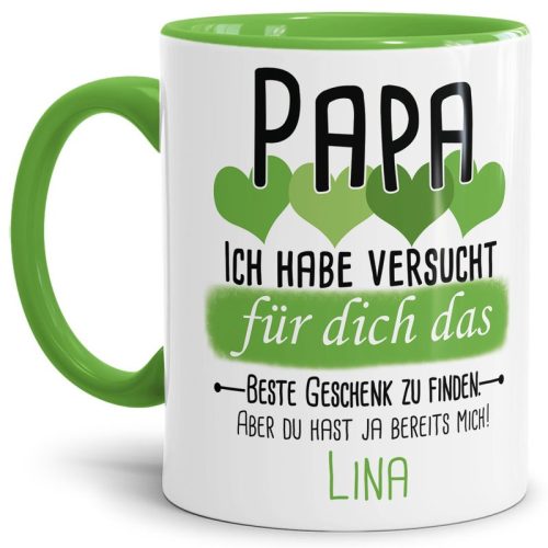 Tasse von WUNSCHNAME - Fr Papa von einem Kind - Innen & Henkel Hellgrün
