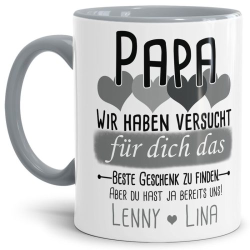 Tasse von WUNSCHNAMEN - Fr Papa von mehr Kindern - Innen & Henkel Grau