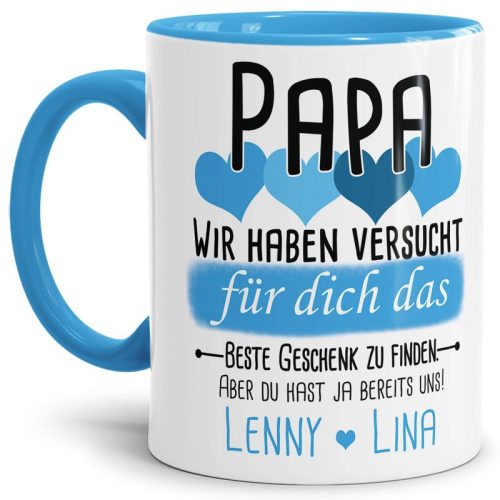 Tasse von WUNSCHNAMEN - Fr Papa von mehr Kindern - Innen & Henkel Hellblau