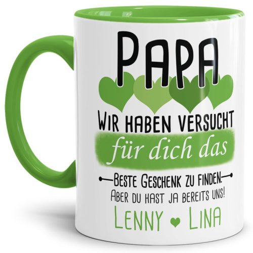 Tasse von WUNSCHNAMEN - Fr Papa von mehr Kindern - Innen & Henkel Hellgrün