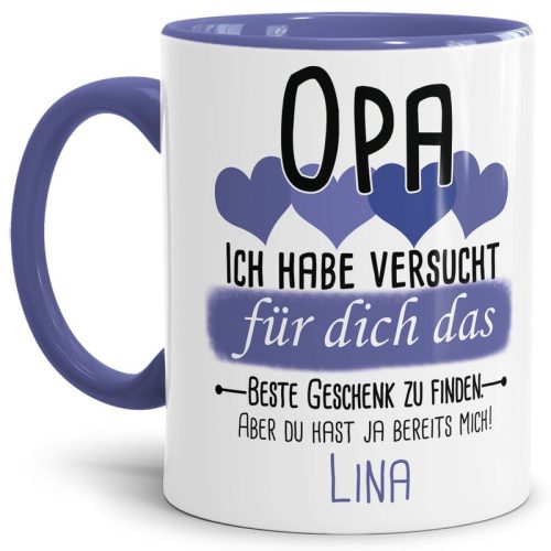 Tasse von WUNSCHNAME - Fr Opa von einem Kind - Innen & Henkel Cambridge Blau